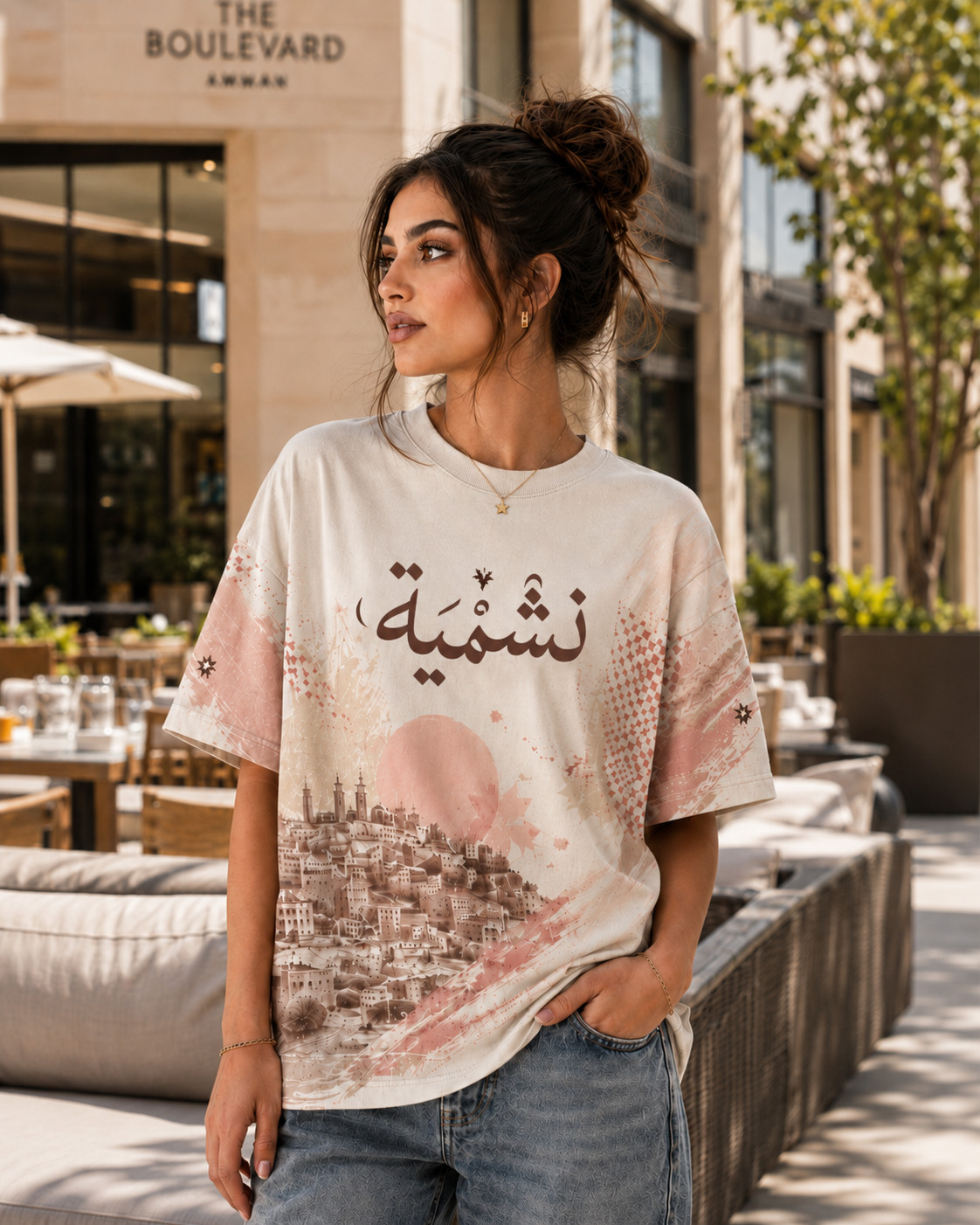 Nashmiyeh Oversized Tee – Cream